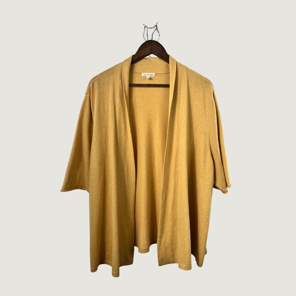 Eileen Fisher Cardigan Woman 2X Yellow Open Front Cotton Cashmere Knit